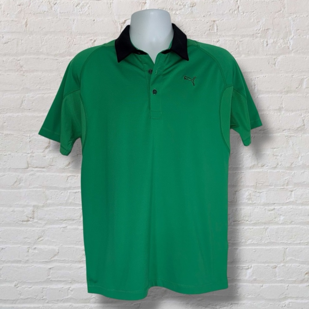 Puma Golf CoolCell Polo Shirt Men’s Small Green Black Collar Performance Top